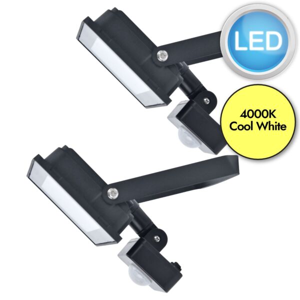 Set of 2 Halo - Black Clear Glass IP44 30390 Outdoor Sensor Floodlights