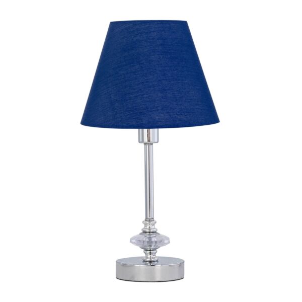 Chrome Jewelled Table Lamp with Navy Blue Shade