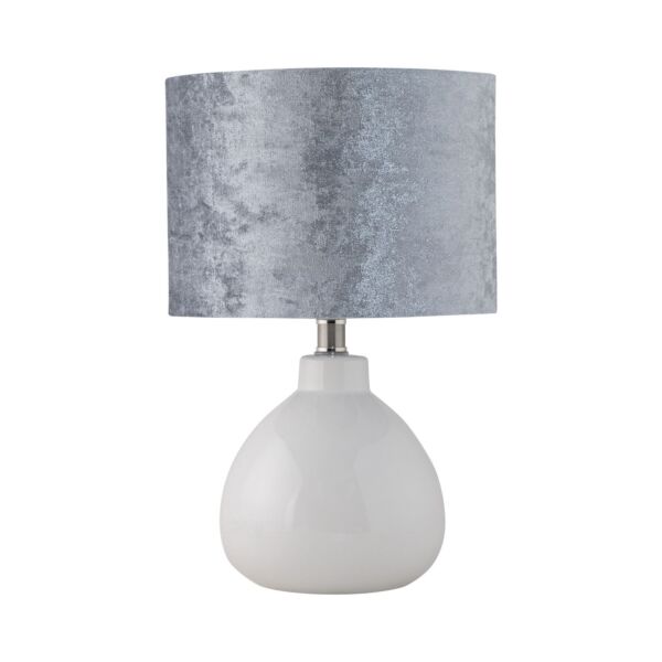 Tuscan - White Ceramic Lamp with Grey Crushed Velvet Shade