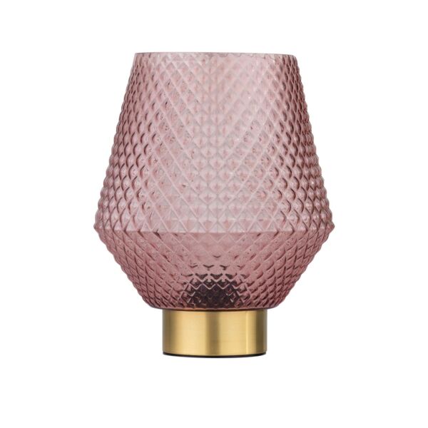 Porter - Battery Operated Satin Brass Lamp with Pink Textured Glass