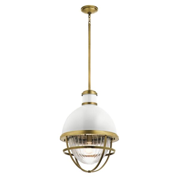 Quintiesse - Tollis - QN-TOLLIS-P-NBR - Natural Brass White Clear Ribbed Glass Ceiling Pendant Light
