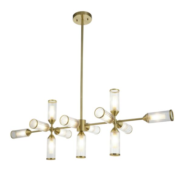 Westchester - Satin Brass Clear Frosted Glass 13 Light Bar Ceiling Pendant Light