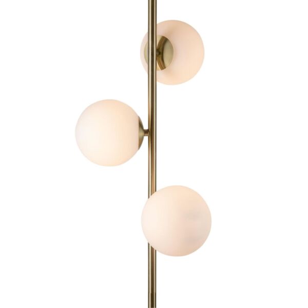 Pair of Satin Brass Floor Lamps with Opal Globe Shades