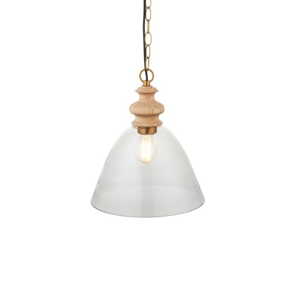 Endon Lighting - Cotswold - 110825 - Ash Wood Aged Brass Clear Glass Ceiling Pendant Light