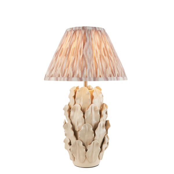 Endon Lighting - Layered Leaf & Ikat 30cm - 116438 - Cream Crackle Aged Brass Neutral Ceramic Table Lamp With Shade
