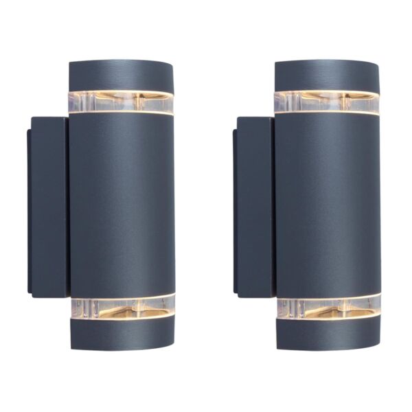 Set of 2 Focus - 2 x 35W Dark Grey Clear IP44 Outdoor Wall Washer Lights
