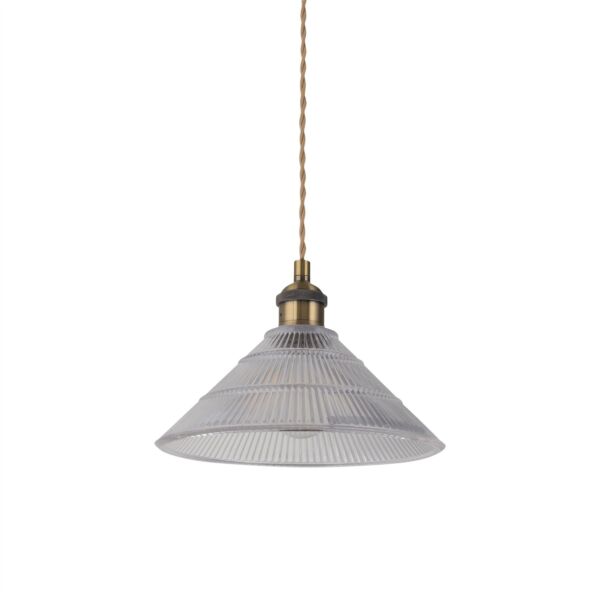 Barnes - Antique Brass Braided Pendant with Fluted Glass Shade