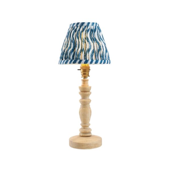 Endon Lighting - Bibury & Ripple 16cm - 115918 - Ash Wood Aged Brass Blue Table Lamp With Shade