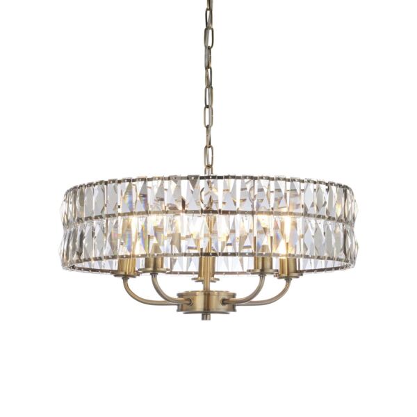 Endon Lighting - Clifton - 106244 - Antique Brass Clear Crystal Glass 5 Light Ceiling Pendant Light