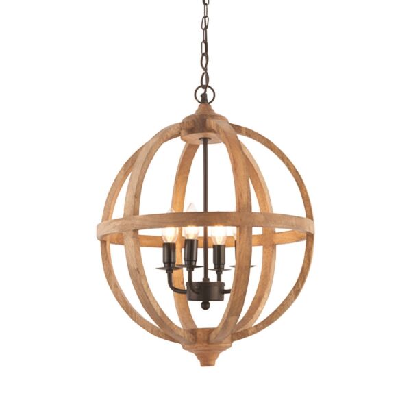 Endon Lighting - Toba - 73575 - Mango Wood Dark Bronze 4 Light Ceiling Pendant Light