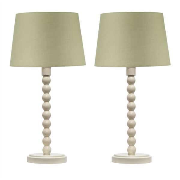 Set of 2 Bobbin - Ivory Lamps with Sage Green Cotton Shades