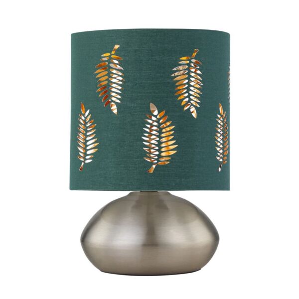 Jenson - Brushed Chrome Touch Table Lamp with Dark Green Fern Shade