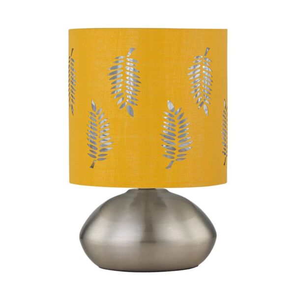 Jenson - Brushed Chrome Touch Table Lamp with Ochre Fern Shade
