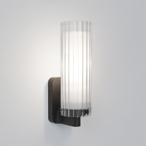 Astro Lighting - Ottavino - 1411006 - Black Clear Ribbed Glass Opal IP44 Bathroom Wall Light