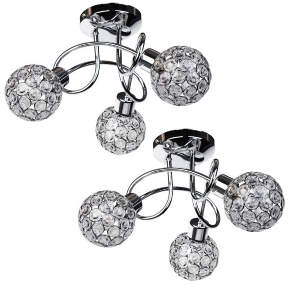 Pair of Chrome 3 Light Ceiling Fittings with Jewelled Shades