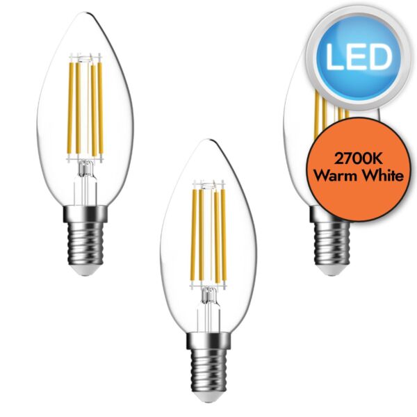 3 x 4.2W LED E14 Candle Filament Dimmable Light Bulbs - Warm White