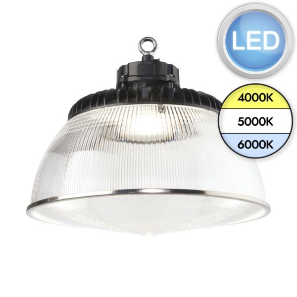Saxby Lighting - AltumPRO CCT - 111663 & 111665 - LED Black Prismatic IP65 Polycarbonate Shade Base Ceiling Pendant Light