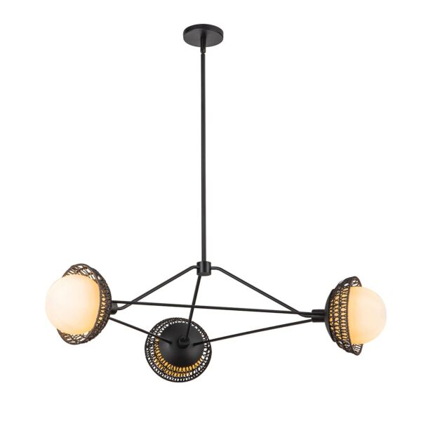 Elstead Lighting - Perth - ALM-PERTH3-BK - Black Rattan Opal Glass 3 Light Ceiling Pendant Light