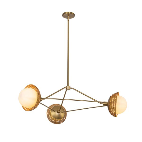 Elstead Lighting - Perth - ALM-PERTH3-GD - Gold Natural Rattan Opal Glass 3 Light Ceiling Pendant Light