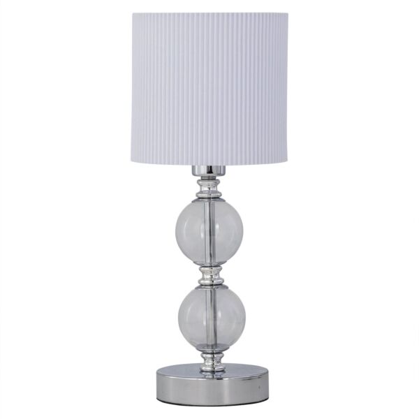 Chrome Two Ball Table Lamp with White Pleat Shade