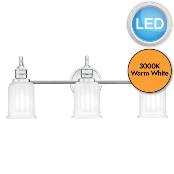 Quoizel Lighting - Swell - QZ-SWELL3-PC-BATH - LED Chrome Frosted Glass 3 Light IP44 Bathroom Wall Light