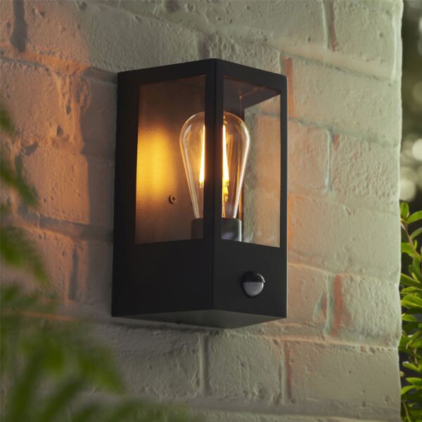Endon Lighting - Huntington - 120552 - Black Clear Glass IP44 Outdoor Sensor Wall Light
