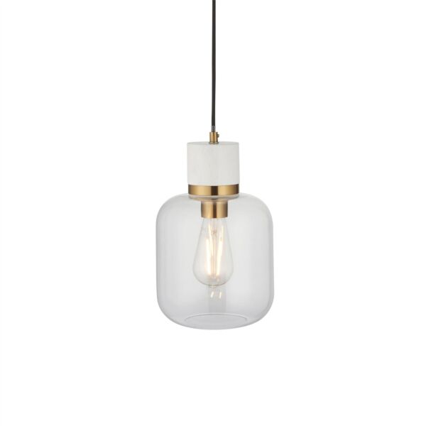 Endon Lighting - Travi - 120661 - Vintage Brass White Marble Clear Glass Ceiling Pendant Light