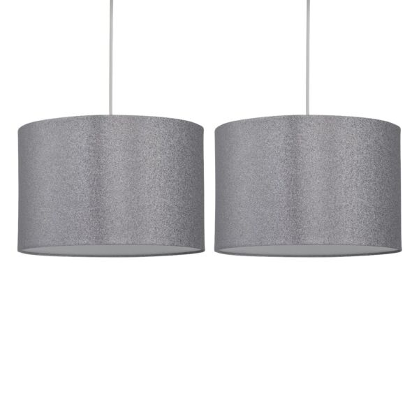 Set of 2 Silvery Grey Glitter 25cm Pendant Lightshades