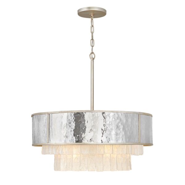 Quintiesse - Reverie - QN-REVERIE-8P-CPG - Hammered Stainless Steel Champagne Gold Frosted Crystal Glass 8 Light Ceiling Pendant Light