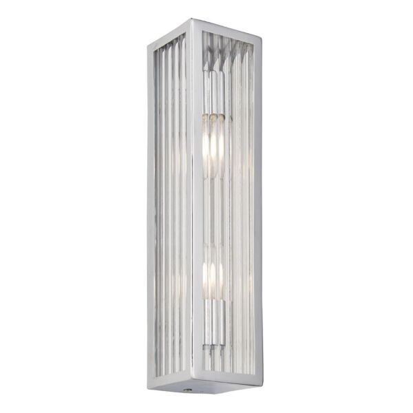 Endon Lighting - Newham - 96220 - Chrome Clear Ribbed Glass 2 Light IP44 Bathroom Strip Wall Light