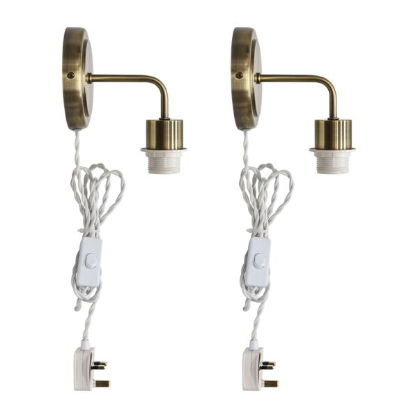 Set of 2 Toby - Antique Brass Plug in Wall Light Fittings Only