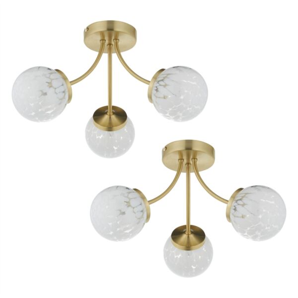 Set of 2 Lucie - Confetti Glass with Satin Gold Ceiling Lights