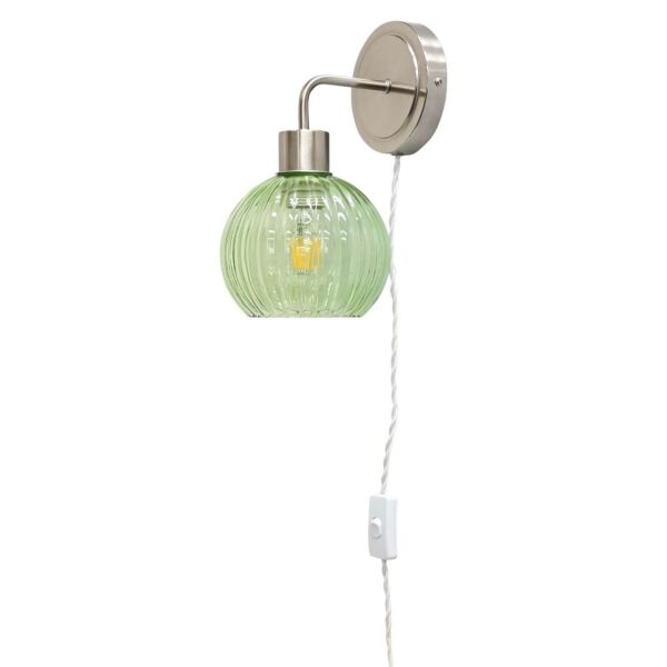 Toby - Satin Nickel Plug in Wall Light with Betchley Green Shade