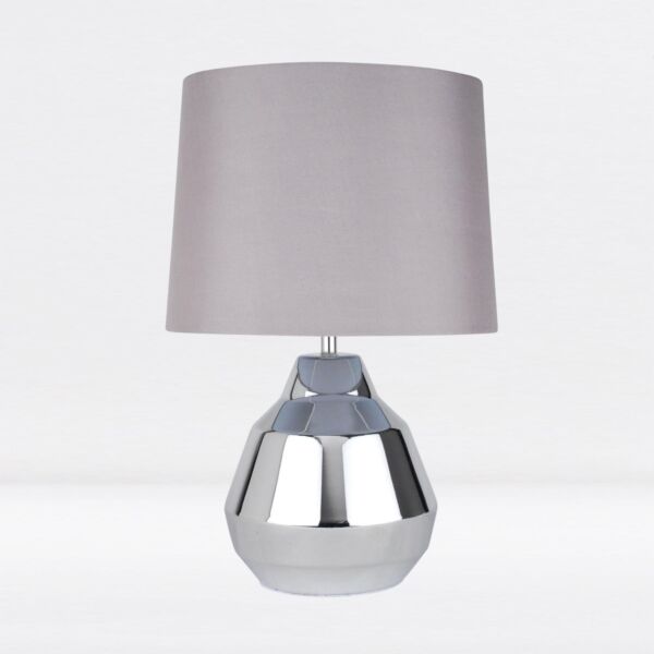 Polished Chrome 39cm Touch Lamp with Grey Shade