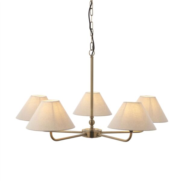 Endon Lighting - Lille - 117833 - Antique Brass Natural 5 Light Ceiling Pendant Light