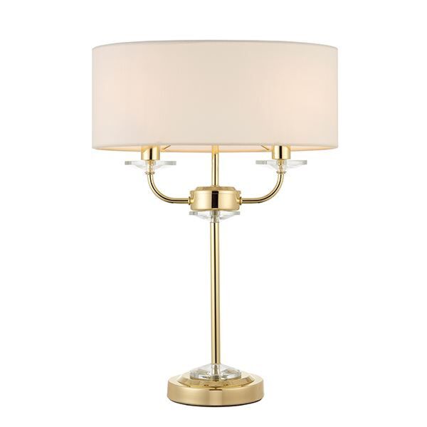 Endon Lighting - Nixon - 70564 - Brass Vintage White 2 Light Table Lamp With Shade