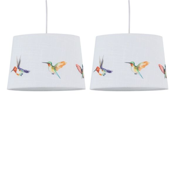 Set of 2 Hummingbird - Bird Print Linen Easy Fit 28cm Pendant or Table Lamp Shades