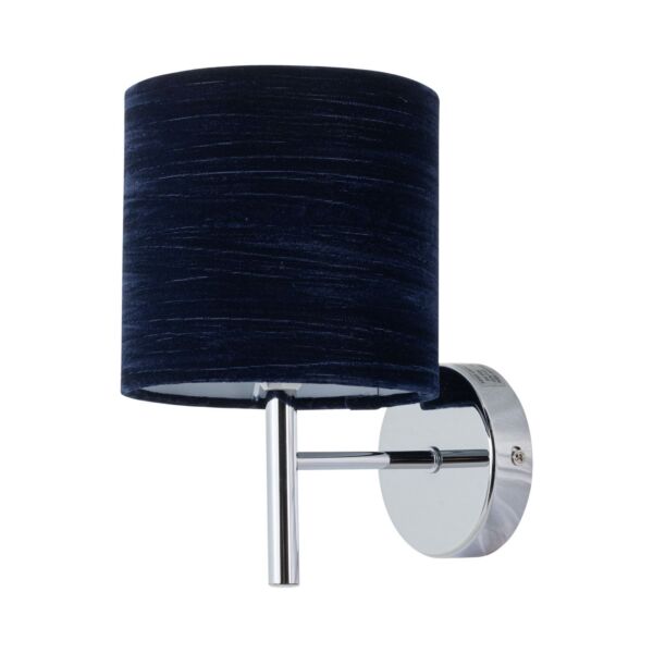 Brea - Chrome Wall Light with Navy Blue Crushed Velvet Shade