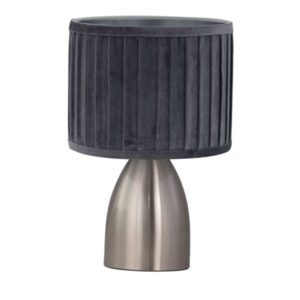 Valentina - Brushed Chrome Touch Lamp with Grey Pleated Velvet Shade
