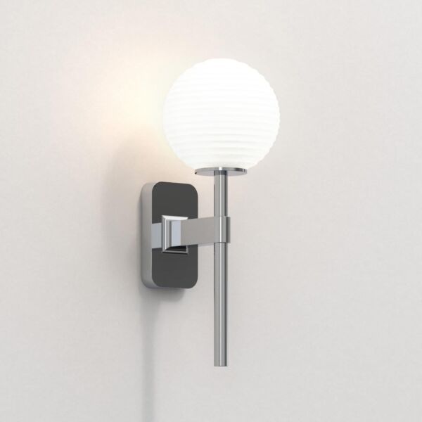 Astro Lighting - Tacoma Single 1429001 & 5036004 - IP44 Polished Chrome Wall Light with White Ribbed Glass Shade