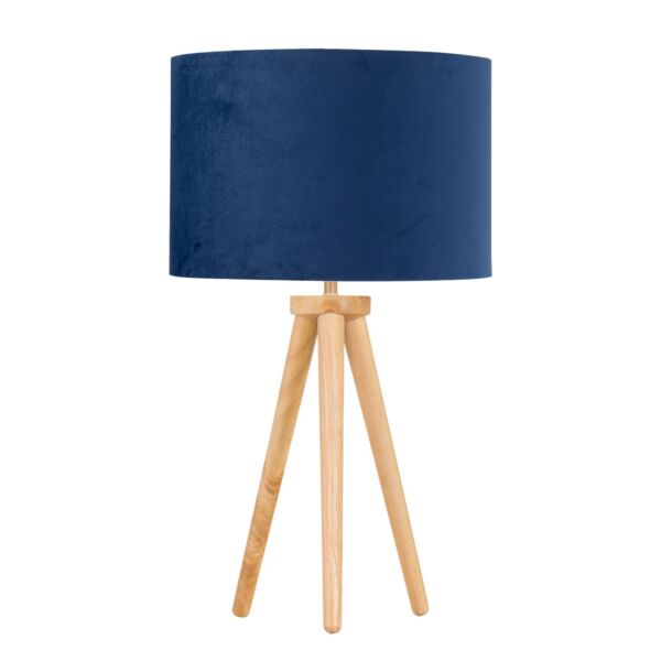 Voyage - Light Oak Table Lamp or Bedside Light with Blue Velvet Shade