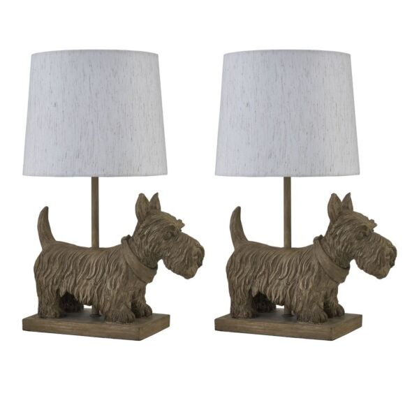 Set of 2 Bonnie - Scottie Dog Table Lamps With Oatmeal Linen Shade