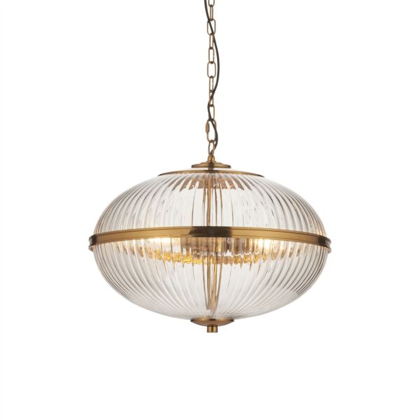 Endon Lighting - Somerset - 118580 - Vintage Brass Clear Ribbed Glass 3 Light Ceiling Pendant Light