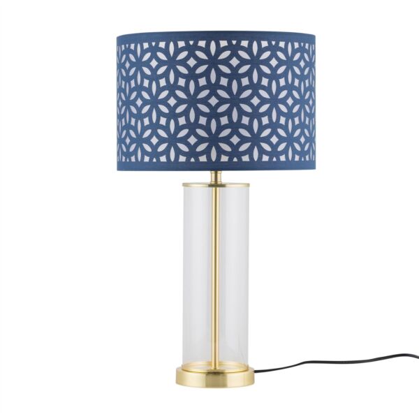 Aura - Satin Brass Table Lamp with Navy Blue Cut Out Shade