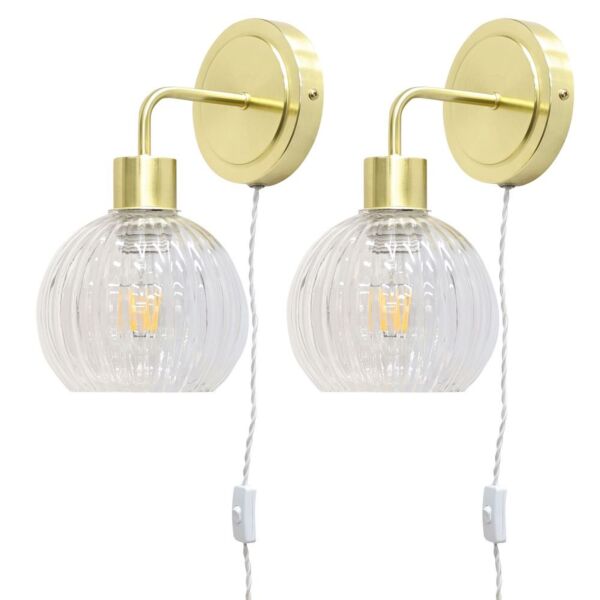 Set of 2 Toby - Satin Brass Plug in Wall Lights