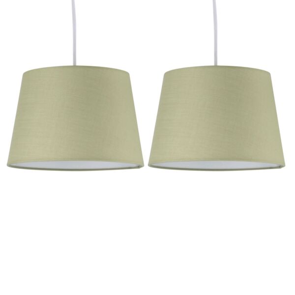 Set of 2 Sage Green 23cm Tapered Cylinder Pendant or Lamp Shades