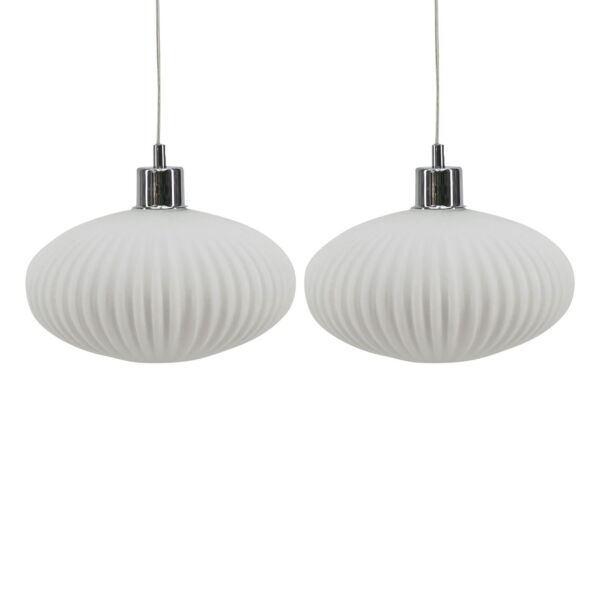 Set of 2 Baton - White Ribbed Glass Easy Fit Pendant Shades