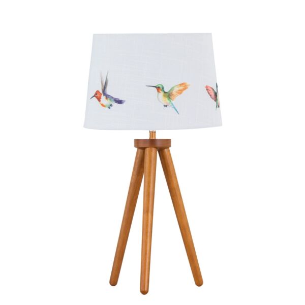 Voyage - Dark Oak Table Lamp or Bedside Light with Hummingbird Shade