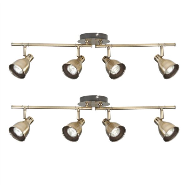 Set of 2 Colson - Antique Brass 4 Way Adjustable Ceiling Spotlights