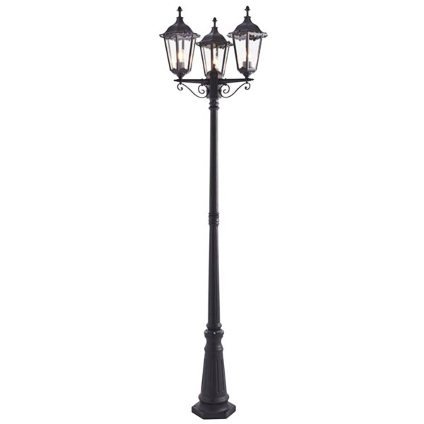 Endon Lighting - Burford - 76552 - Black Clear Glass 3 Light IP44 Outdoor Lamp Post